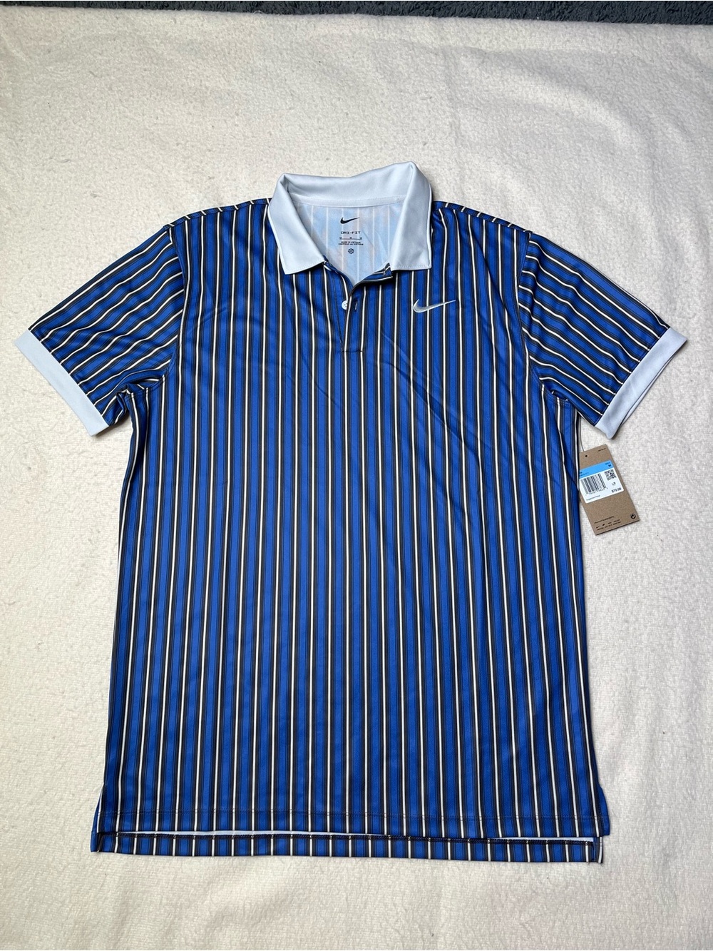 NWT Nike Golf Dri-Fit Victory+ Stripe Polo T Shirt Blue/White Mens M HM5643-411